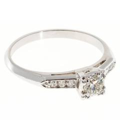 Art Deco Round Ideal Cut Diamond  Platinum Engagement Ring