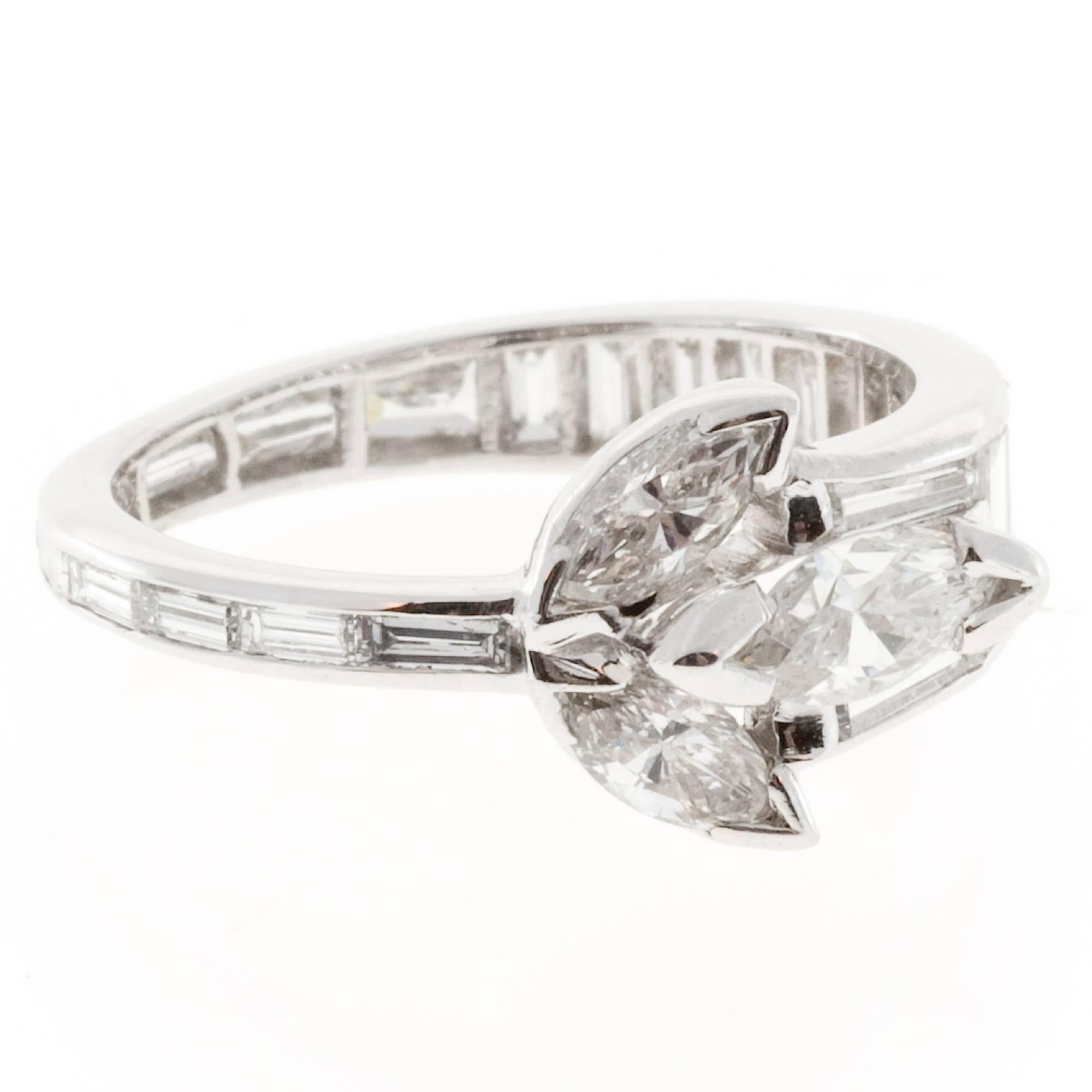 1.35 Carat Marquise Baguette Diamond Platinum Ring