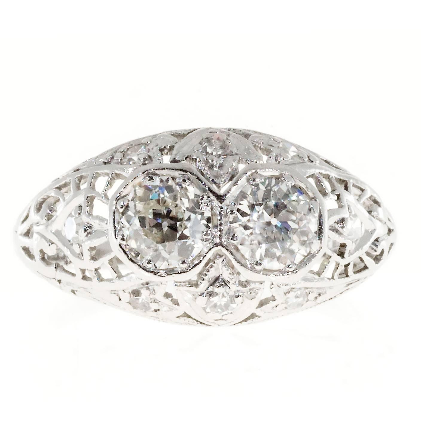Art Deco Diamond Filigree Dome Platinum Engagement Ring