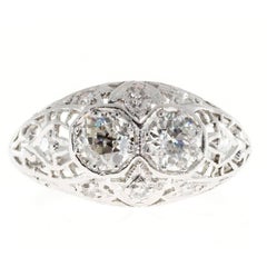 Antique Art Deco Diamond Filigree Dome Platinum Engagement Ring