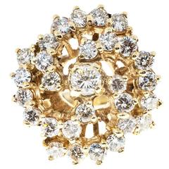 1.50 Carat Large Diamond Swirl Yellow Gold Cocktail Ring 7