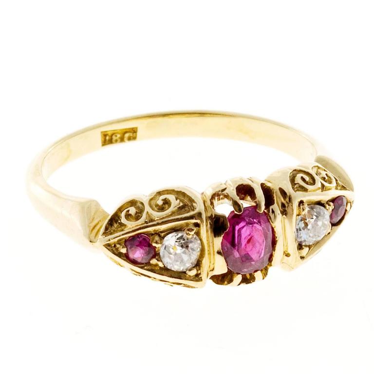 Victorian Natural Red Ruby Diamond Gold Engagement Ring For Sale at 1stdibs