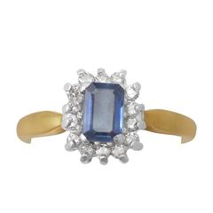 0.48Ct Sapphire & 0.35Ct Diamond, 18k Yellow Gold Cluster Ring - Vintage 4