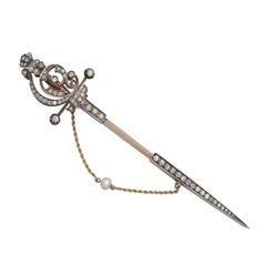 2.85Ct Diamond and 14k Yellow Gold Pin Brooch - Antique Victorian 5