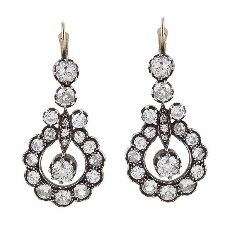 Victorian 9.20 Carats Diamond, 18 Karat Gold, Silver Pendant Earrings
