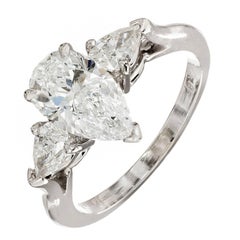GIA Certified 1.63 Carat Pear Diamond Three-Stone Platinum Engagement Ring