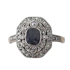 0.70Ct Sapphire & 0.28Ct Diamond, 14k Yellow Gold Dress Ring, Antique Circa 1910 7