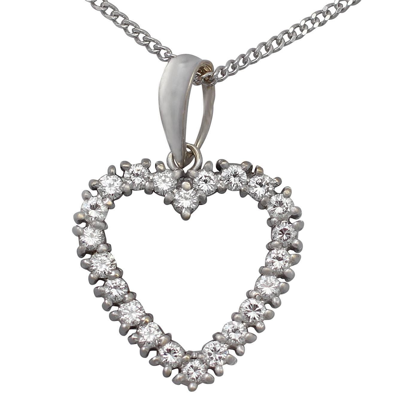 1.20Ct Diamond & 18k White Gold Heart Pendant - Vintage European Circa 1960