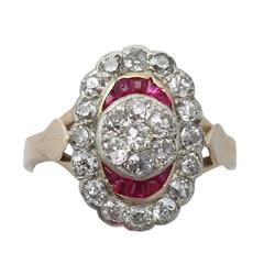 1890s Ruby and 1.32 Carat Diamond Yellow Gold Cocktail Ring 12
