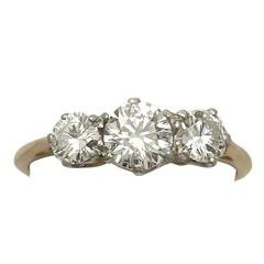 1.27Ct Diamond and 18k Yellow Gold Trilogy Ring - Vintage 1964 8