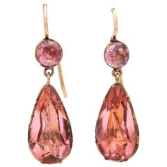 Antique Rosey Saturated Pink Georgian Paste Earrings