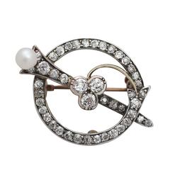 1.92Ct Diamond and Pearl, 9k Yellow Gold Brooch - Antique Circa 1890 11