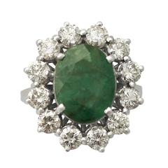 4.82Ct Emerald & 3.12Ct Diamond, 18k White Gold Cluster Ring, Vintage Circa 1990 3