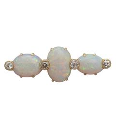 8.74Ct Opal and 0.96Ct Diamond, 18k Yellow Gold Brooch- Antique Victorian 12