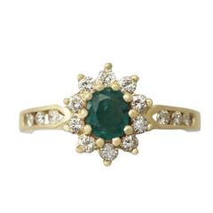 0.30 ct Emerald and 0.38 Ct Diamond, 18 K Yellow Gold Cluster Ring - Vintage 4