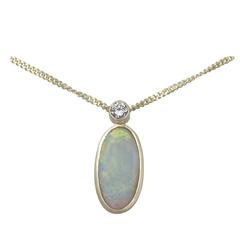 2.12 Ct Opal and 0.10 Ct Diamond, 14 k Yellow Gold Pendant - Vintage Circa 1990 11