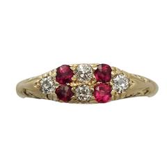 0.16 Ct Ruby and 0.15 Ct Diamond, 18k Yellow Gold Dress Ring - Antique 1