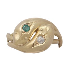 1919 Antique Emerald and Diamond Yellow Gold Snake Cocktail Ring