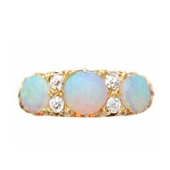 Antique Victorian Opal 0.20 Carat Diamond Gold Dress Ring