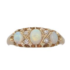 Opal and 0.20Ct Diamond, 18k Yellow Gold Dress Ring - Antique 1900