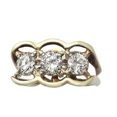 0.80Ct Diamond and 18k Yellow Gold Trilogy Ring - Vintage Circa 1990 12