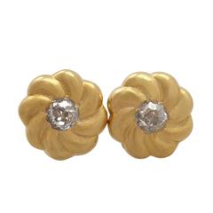 0.12Ct Diamond and 18k Yellow Gold Earrings - Antique Circa 1920 4