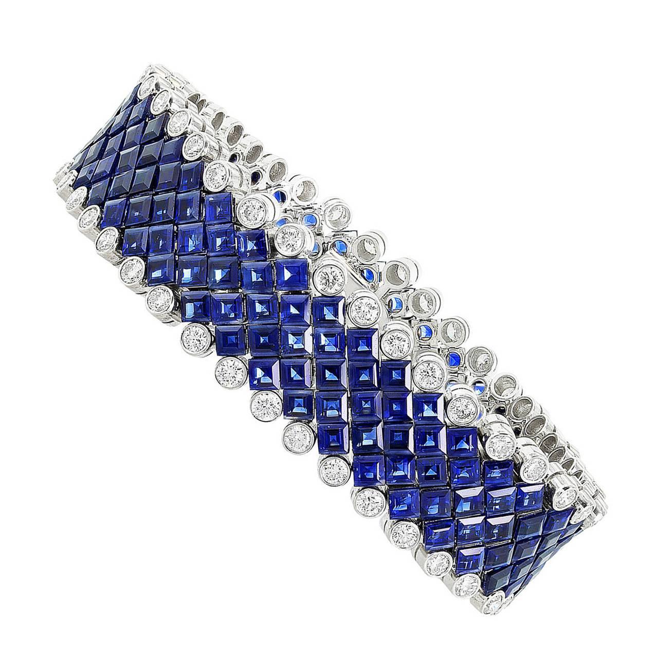 Aletto Brothers Sapphire Diamond Platinum Flexible Bracelet