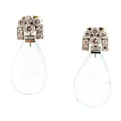 Aquamarine Briolette Diamond Platinum Dangle Earrings 5