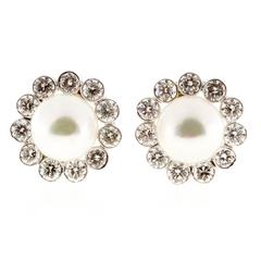 Japanese Cultured Pearl Diamond Gold Earrings 4