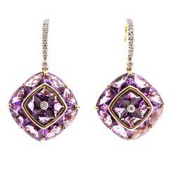 Bellarri Hava Amethyst Diamond Gold Dangle Earrings 4