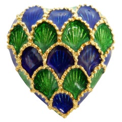Tiffany & Co. Blue and Green Enamel Gold Heart Pin Pendant
