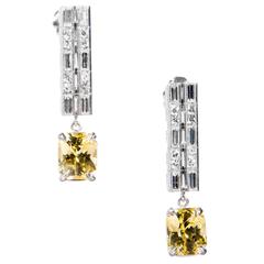 Natural Yellow Sapphire Diamond Dangle Earrings