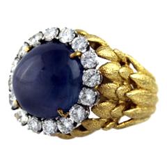 David Webb Star Sapphire Diamond Gold Ring