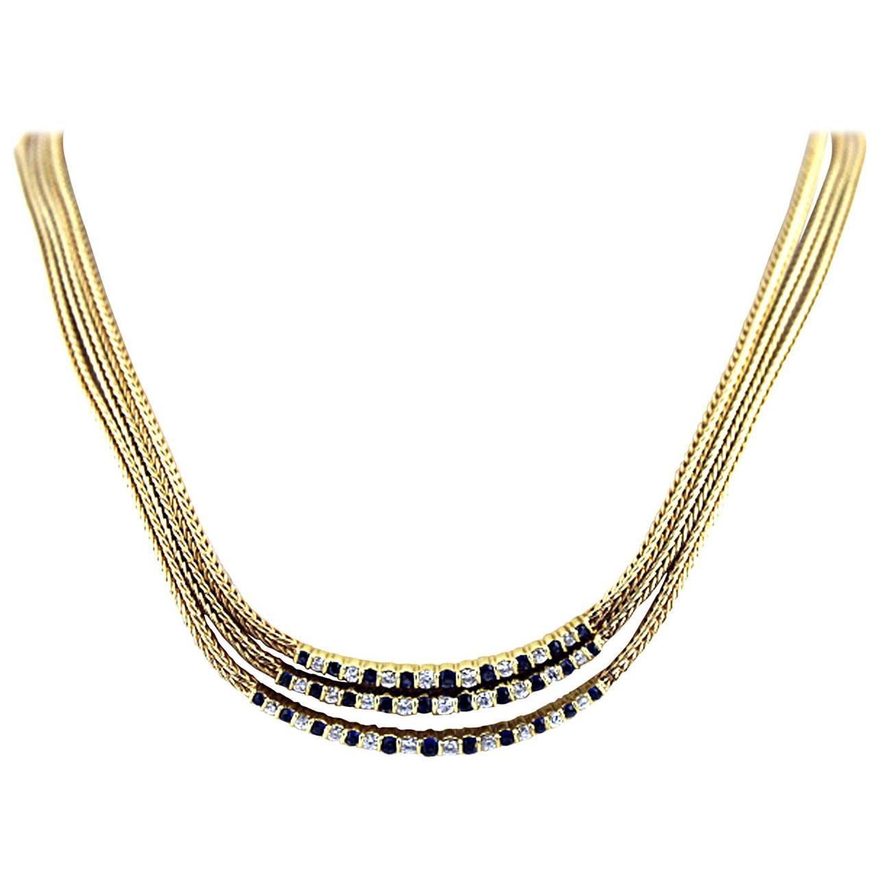 1970s Tiffany & Co. Sapphire Diamond Gold Necklace