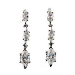 Marquise Three Diamond Platinum Hinged Dangle Earrings 6