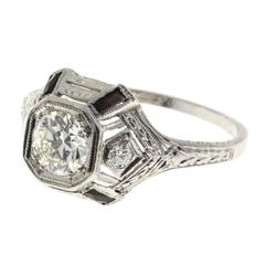 Diamond Onyx Platinum Eight Sided Domed Engagement Ring