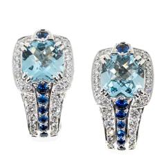 Charles Krypell  Aquamarine Sapphire Diamond Gold Earrings