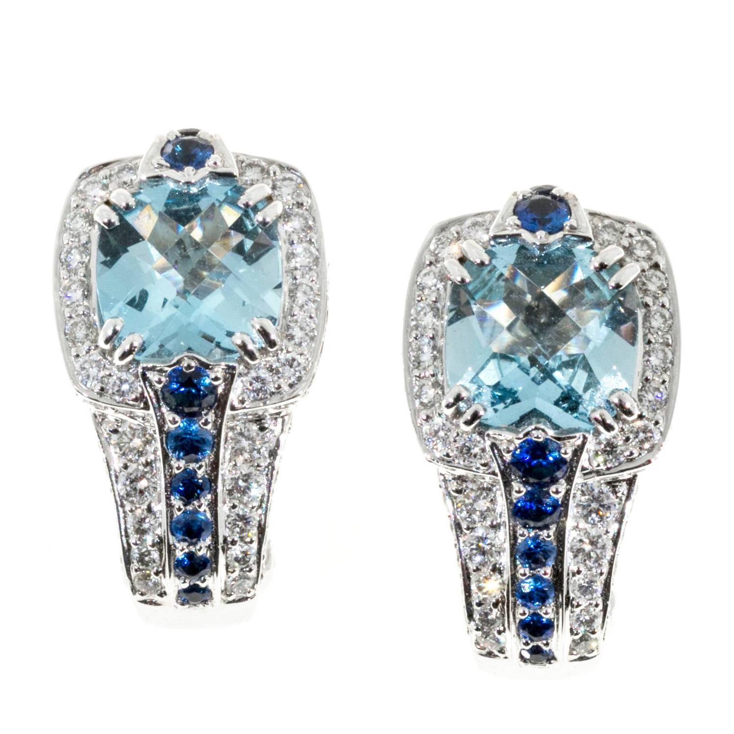 Charles Krypell Aquamarine Sapphire Diamond Gold Earrings at 1stdibs