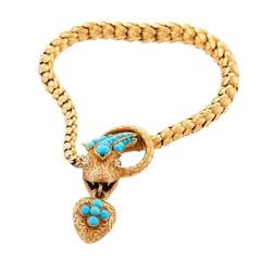 Antique Victorian Turquoise Diamond Gold Serpent Locket/Bracelet