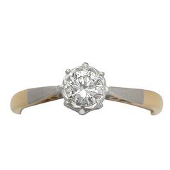 0.35Ct Diamond & 18k Yellow Gold, Platinum Set Solitaire Ring - Vintage 7