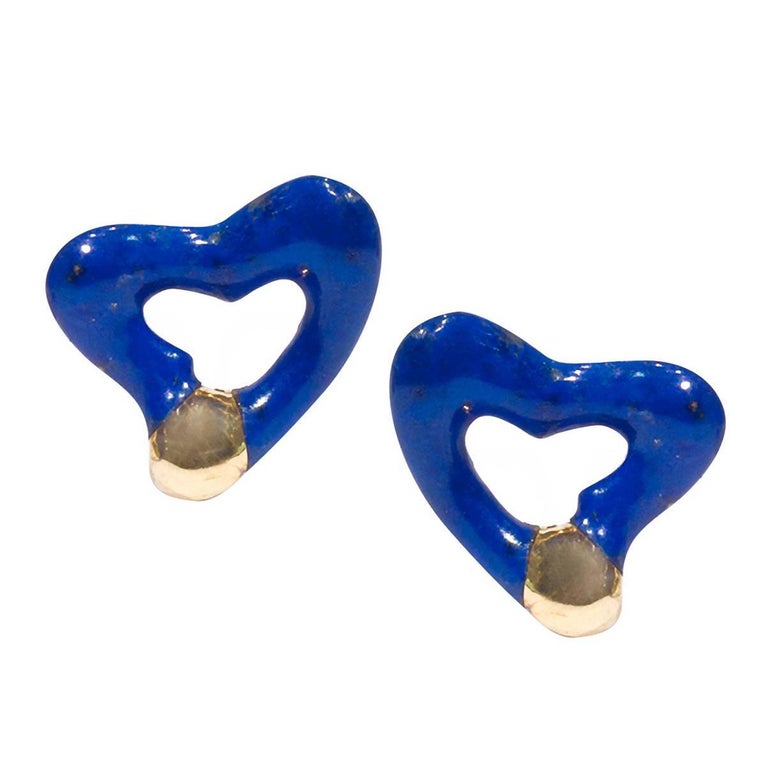 Tiffany and Co. Elsa Peretti Lapis Gold heart Earclips at 1stDibs
