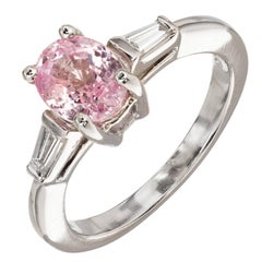 Vintage GIA Certified 1.65 Carat Natural Pink Sapphire Diamond Platinum Engagement Ring