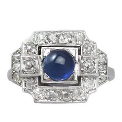0.56Ct Sapphire & 0.75Ct Diamond, 18k White Gold Dress Ring - Art Deco - Antique