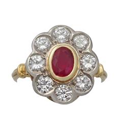 2.05Ct Diamond & Ruby Colour Doublet, 18k Yellow Gold Cluster Ring - Vintage 3