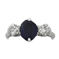 1.25Ct Sapphire and 0.68Ct Diamond, Platinum Trilogy Ring - Vintage Circa 1950
