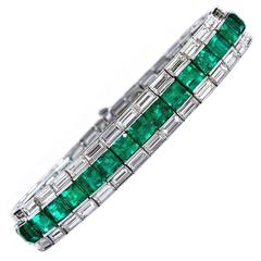 Superb Classic Colombian Emerald Diamond Gold Line Tennis Bracelet 7
