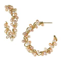 Joseph Murray Champagne Freshwater Pearl Gold Spiral Hoop Earrings