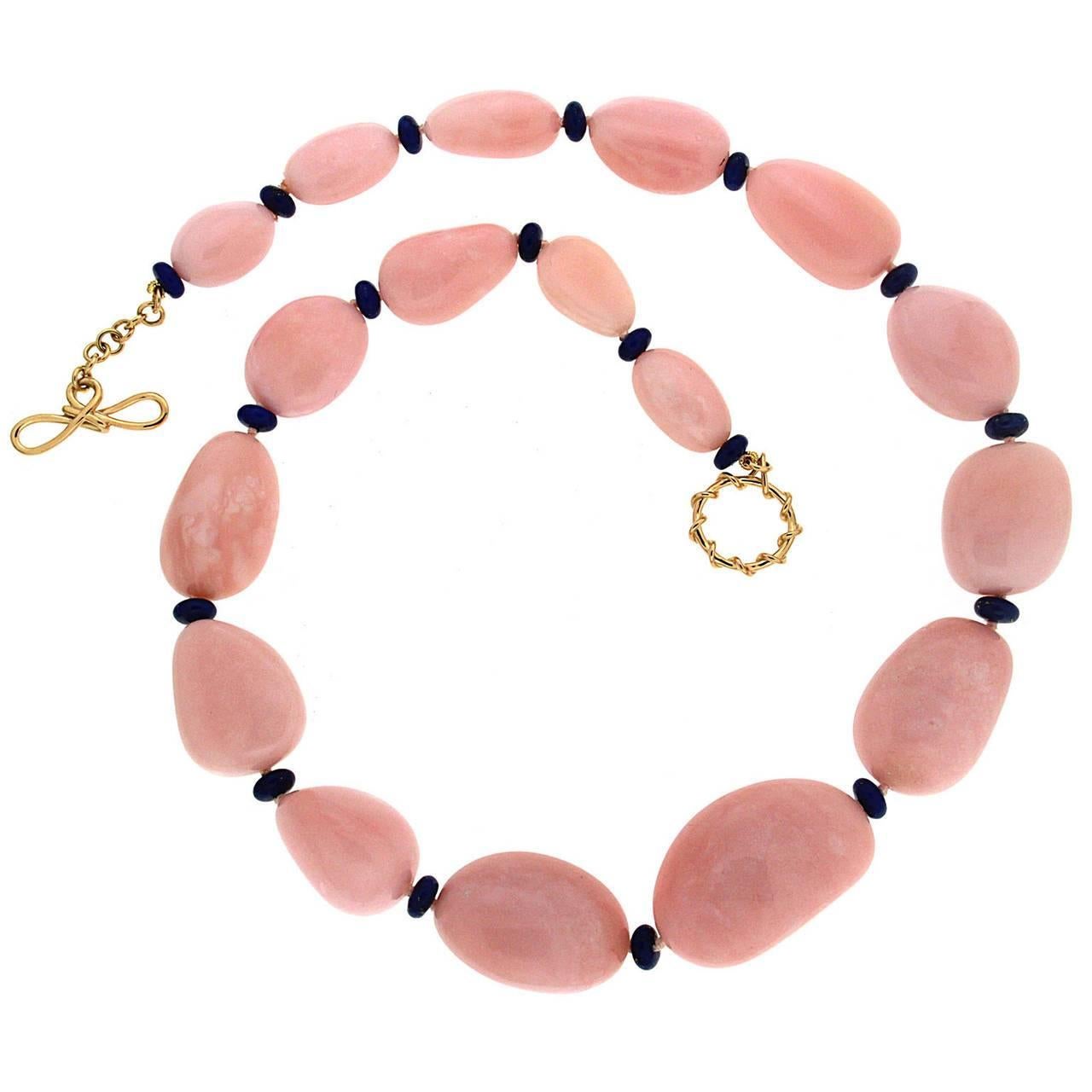 Peruvian Opal Lapis Gold Rondel Necklace