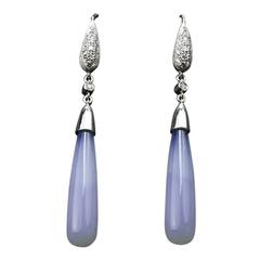 Lavender Chalcedony Diamond Gold Drop Earrings 12