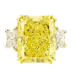 10 Carat Natural Canary Yellow Radiant Cut Diamond Ring